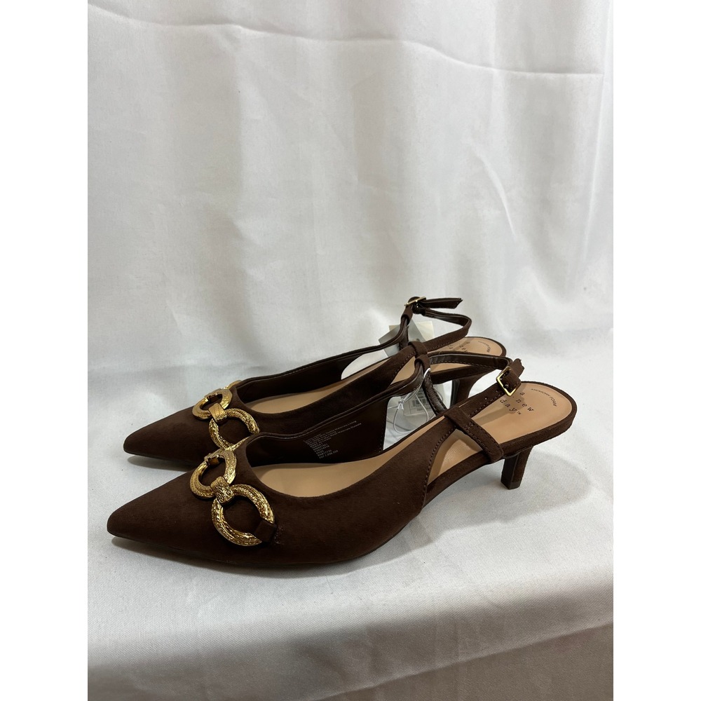 A New Day Womens Tasha Slingback Pumps Brown Faux Suede Gold Chain Heel Size 9
